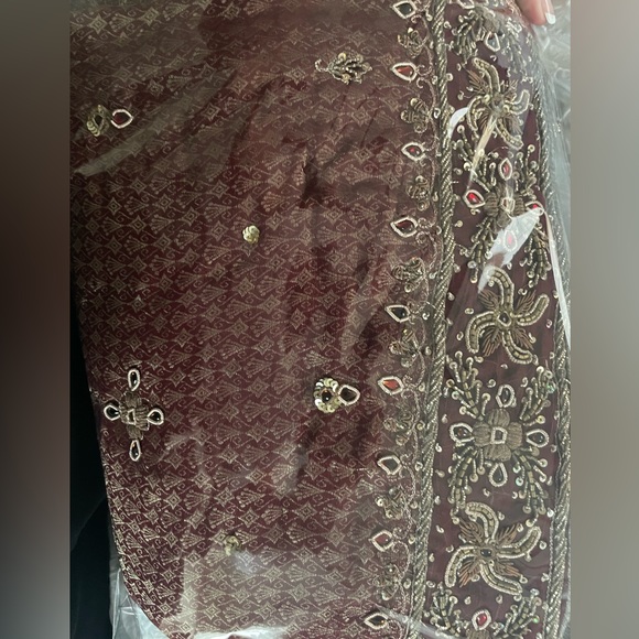 Red heavy bridal bride wedding dupatta intricate work burgundy salwar Punjabi - Picture 5 of 6